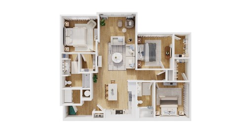 Floor plan for 3 beds, 2 baths, 1387 sqft